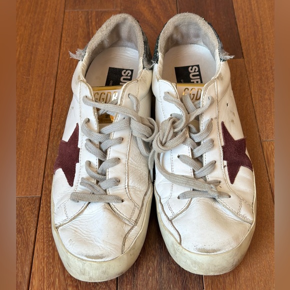 Women  Super-Star Sneakers EU 40 US 10 Leather Burgundy Star Glitter